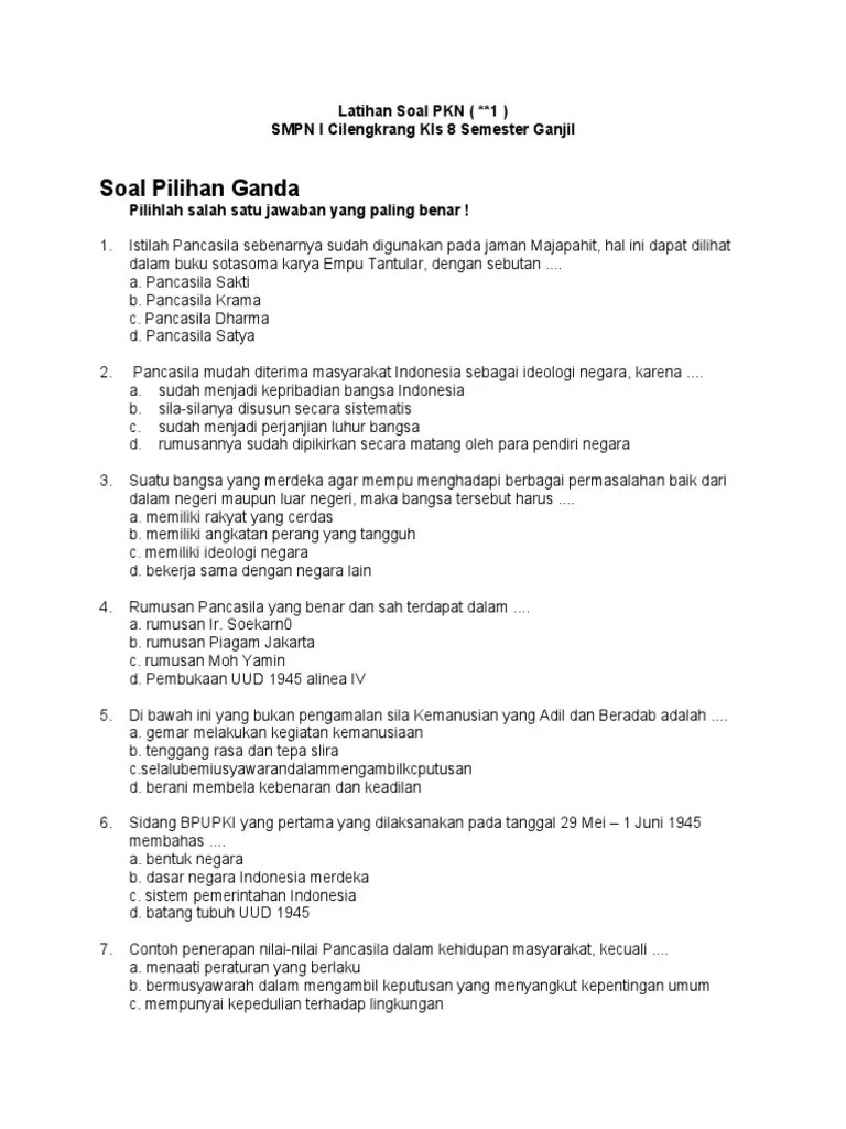 Pancasila sebagai norma dasar negara . Latihan Soal Pkn Kls 8 Pdf