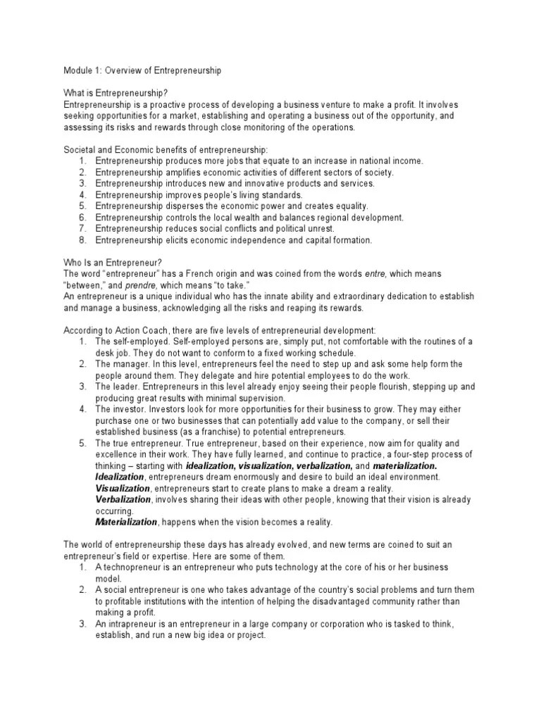 MODULE Entrepreneurship | Download Free PDF | Entrepreneurship | Business