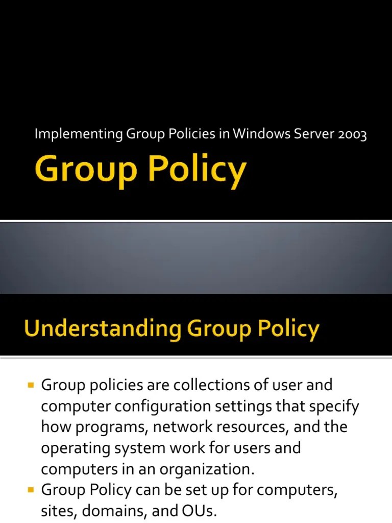 Chapter 6: Implementing Group Policy (Presentation) | PDF | Group Policy | Windows Registry