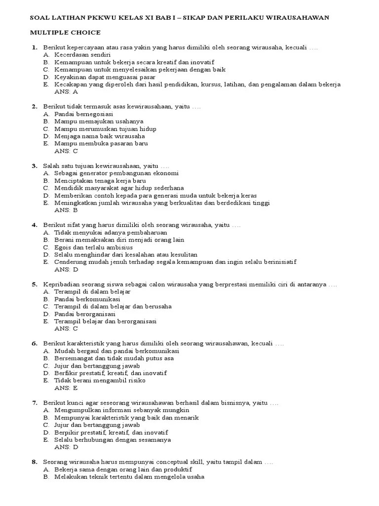Soal Pkk Kelas Xi Sikap Dan Perilaku Wirausahawan Pdf Enggan untuk bekerja lembur.