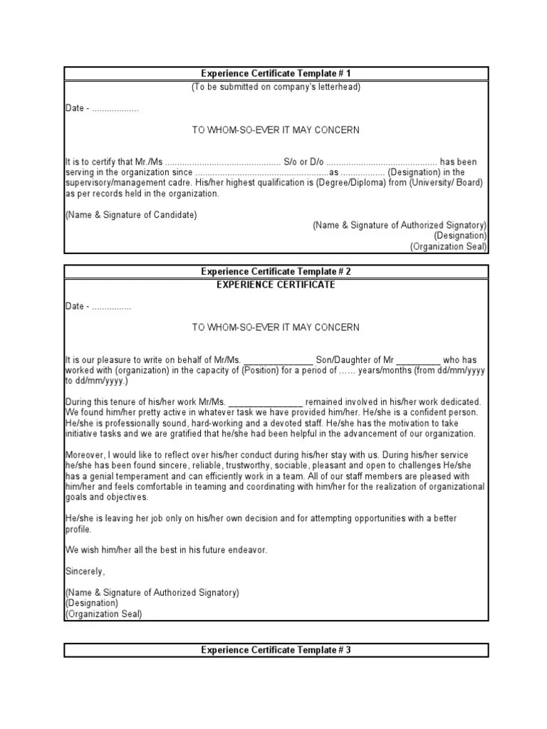 A company experience letter is a formal document written by a current or former employer confirming the time an employee spent with the . Experience Certificate Format For Heavy Driver Multifilesradical