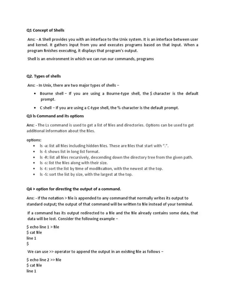 Q1 Concept Of Shells | PDF | Shell (Computing) | Parameter (Computer ...