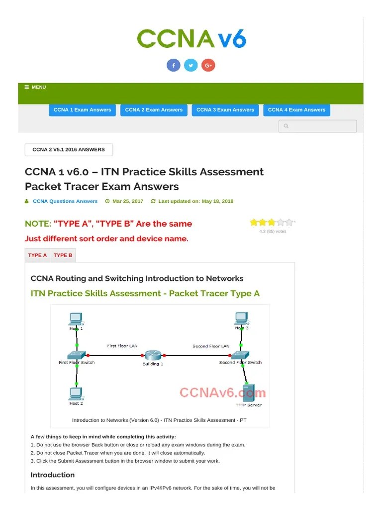 Ccna 1 V6 0 E28093 Itn Practice Skills Assessment Packet Tracer Exam ...