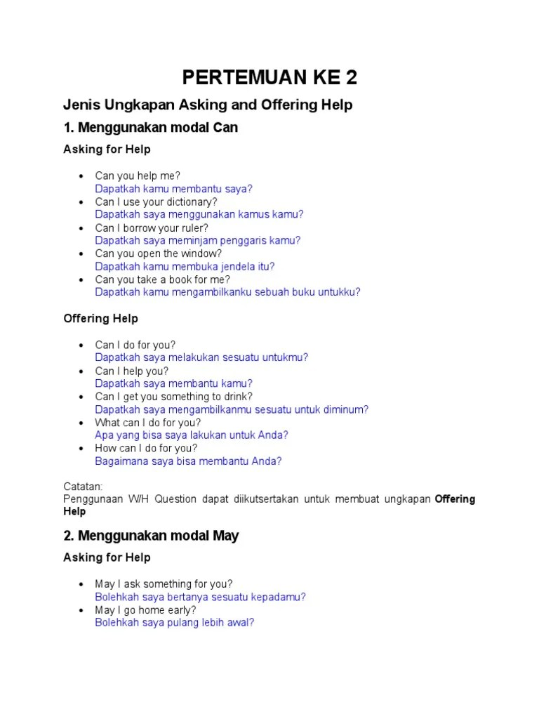 Materi B Inggris XII Pertemuan 2 (Offering Help) | PDF