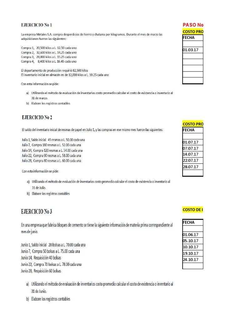 Solucion Ejercicio 1 2 3 Metodo De Valuacion De Inventario Costo ...