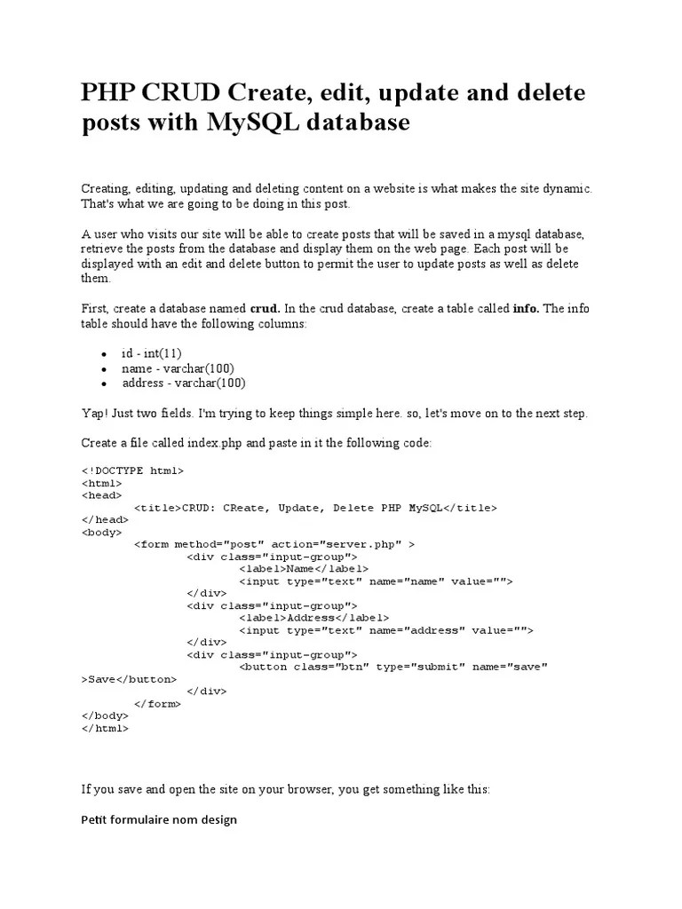 PHP CRUD Create | PDF | Databases | Websites