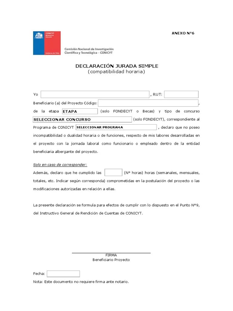 AnexoN6 Declaracion Jurada De Incompatibilidad Horaria | PDF