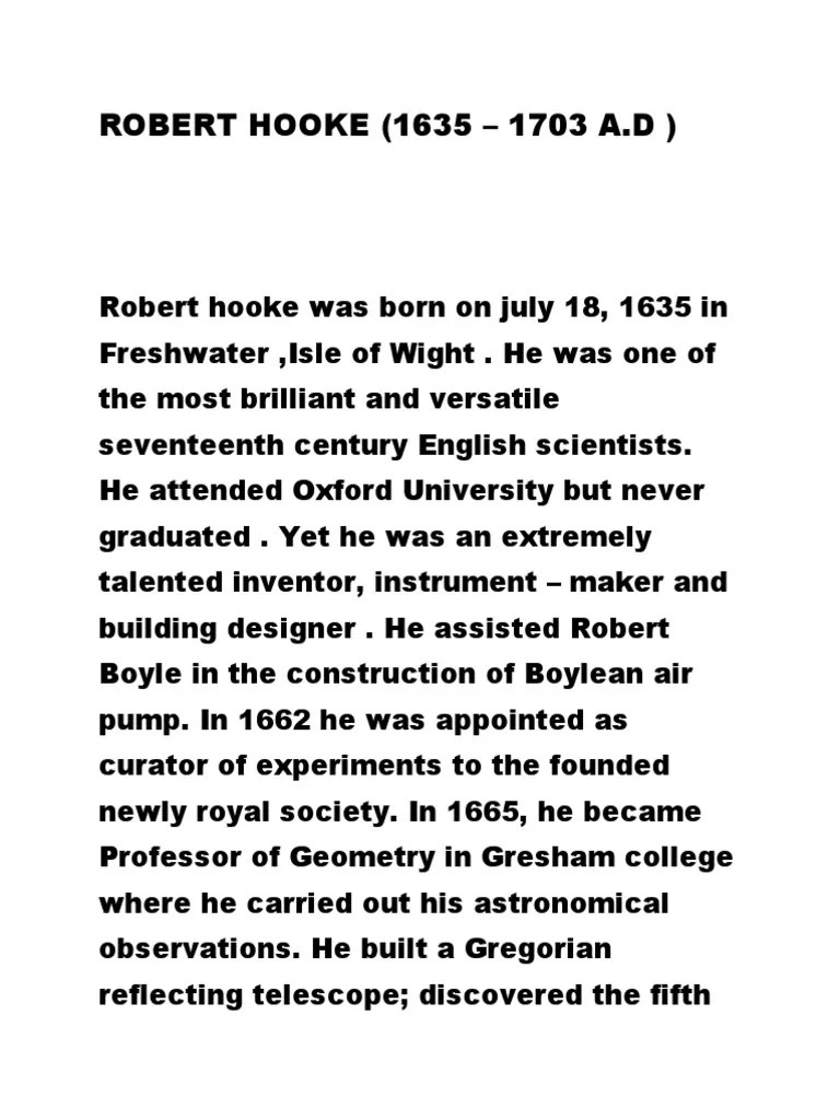 Robert Hooke (1635 - 1703 A.d) | PDF