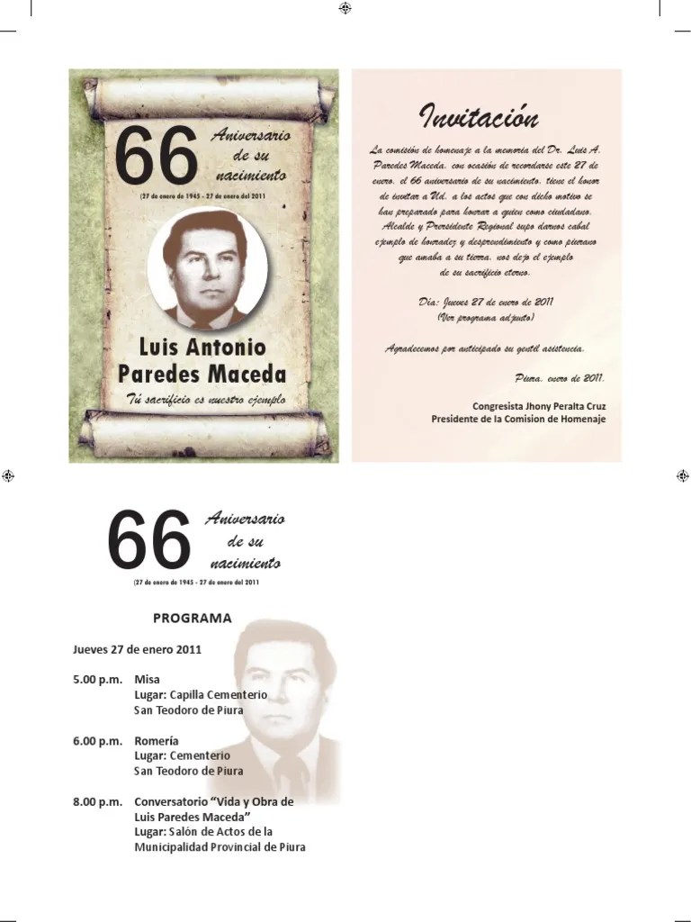 Invitación Al Homenaje Póstumo A Luis Paredes Maceda Conmemorarse El ...