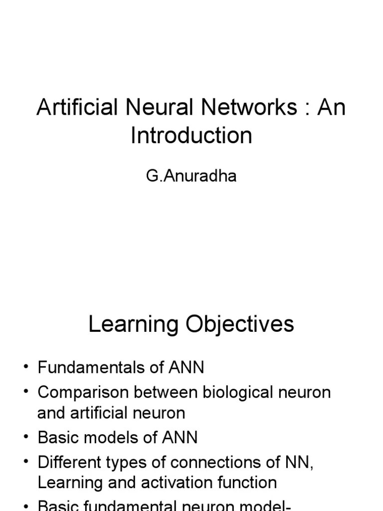 Artificial Neural Networks: An: G.Anuradha | PDF | Neuron | Artificial ...