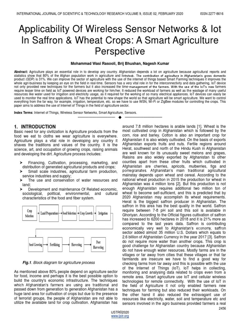 Applicability Of Wireless Sensor Networks Iot In Saffron Wheat Crops A Smart Agriculture ...