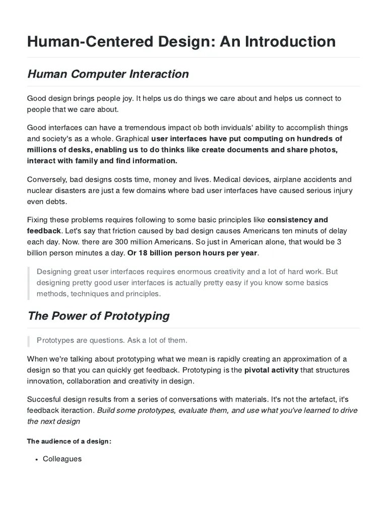 Introduction To Human Centered Design (HCI) (Notes) (Coursera) | PDF ...