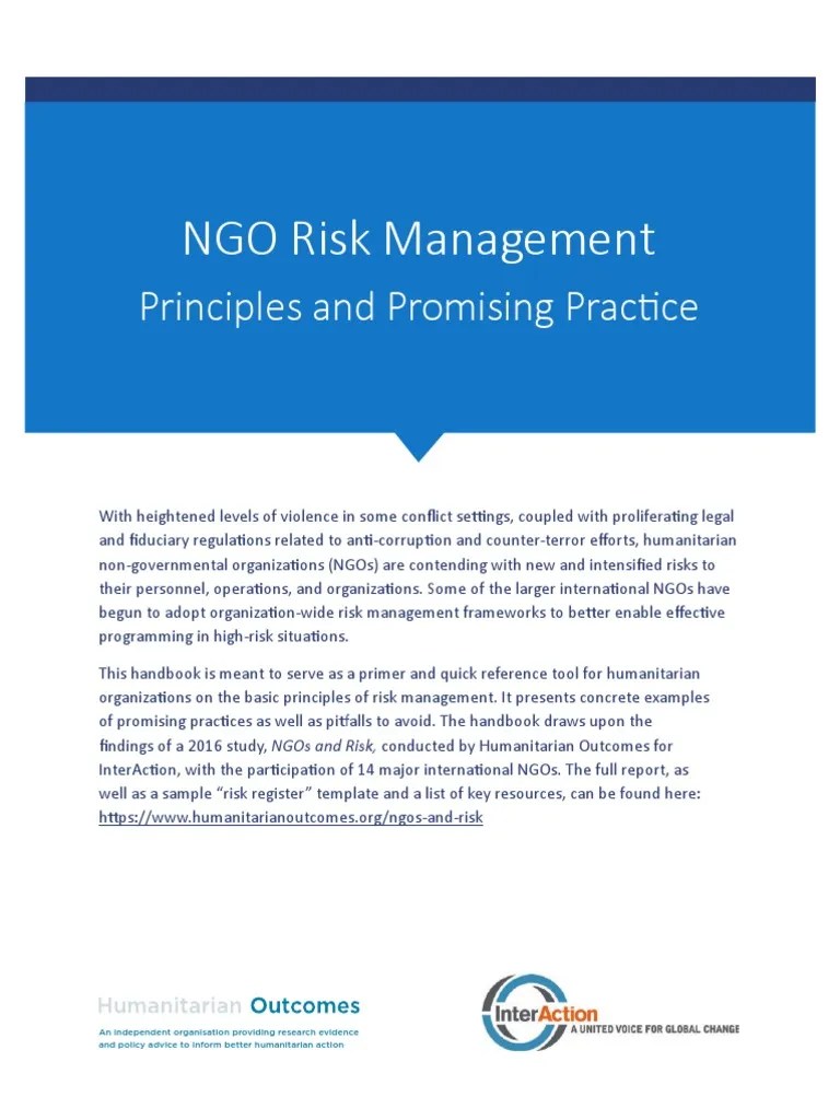NGO Risk Management: Principles And Promising Practice | PDF | Risk | Risk Management