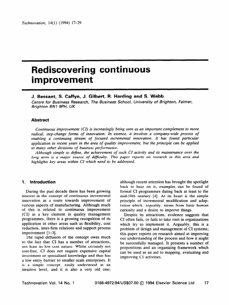 Rediscovering Continuous Improvement | PDF | Innovation | Goal