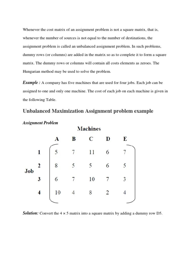 Unbalanced Maximization Assignment Problem | PDF | Matrix (Mathematics) | Numerical Analysis