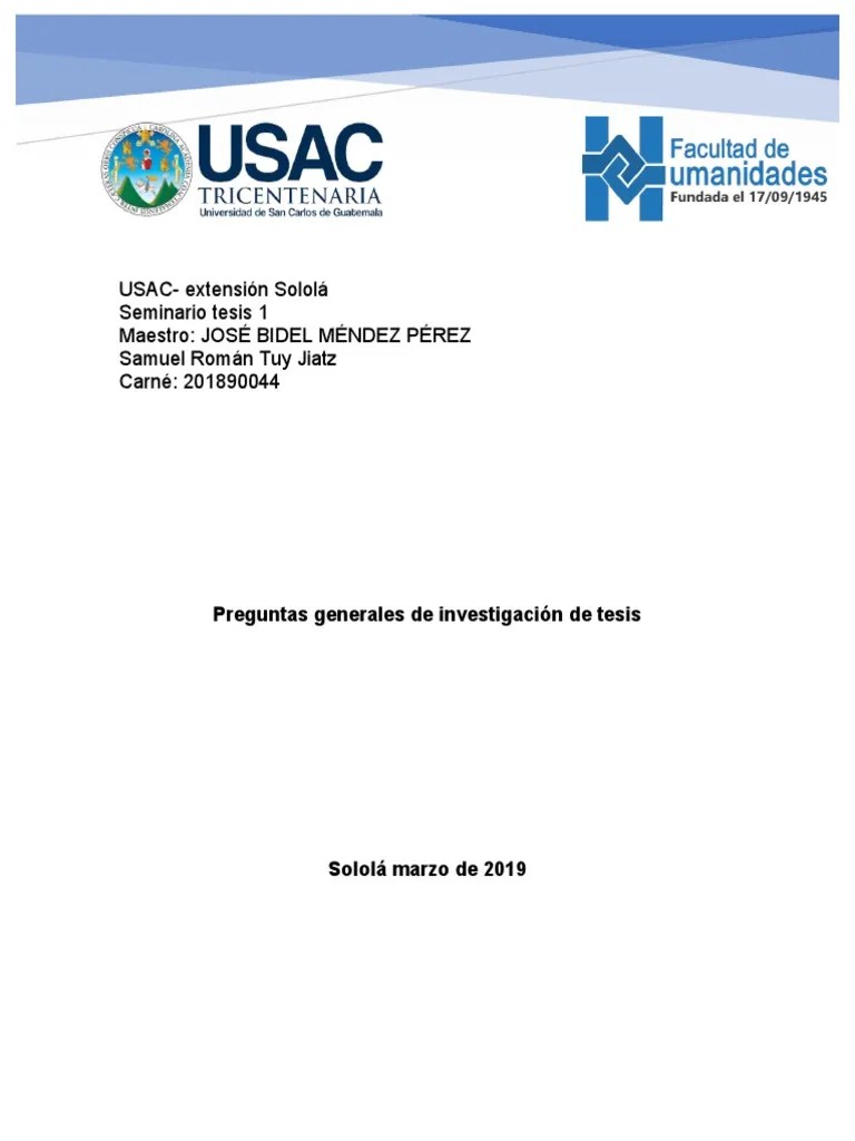 Preguntas Generales De Investigación De Tesis | Descargar Gratis PDF ...