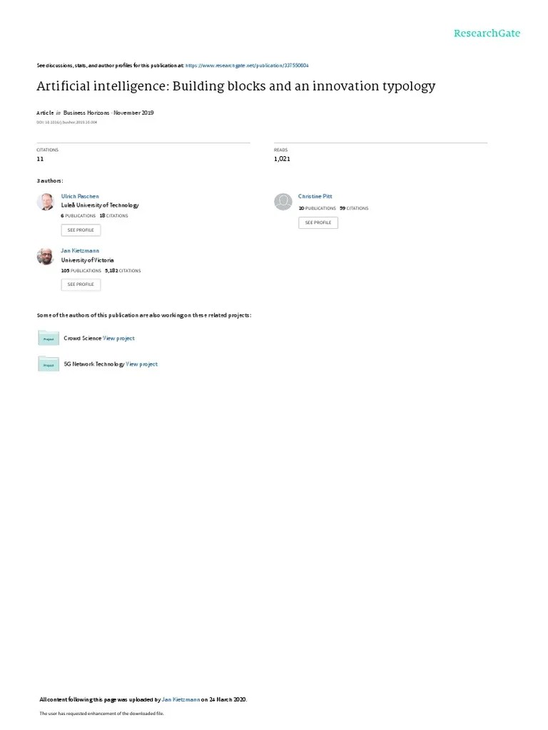 Artificial Intelligence: Building Blocks And An Innovation Typology ...