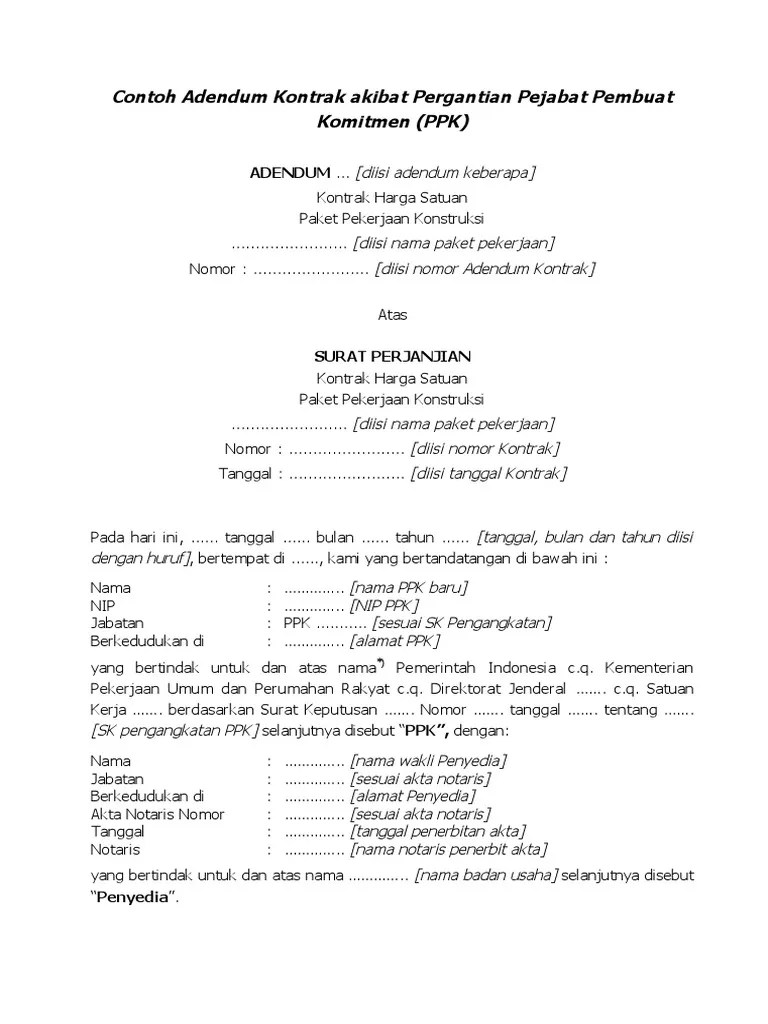 Contoh Adendum Kontrak Karena Pergantian PPK | PDF