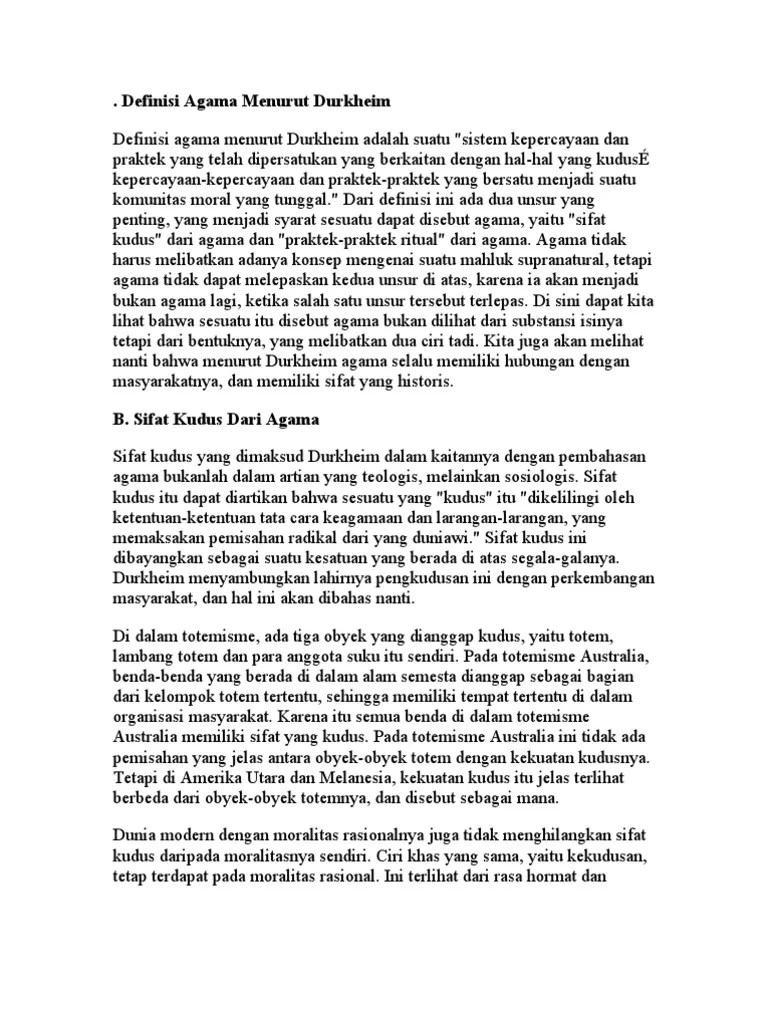 Definisi Agama Menurut Durkheim | PDF