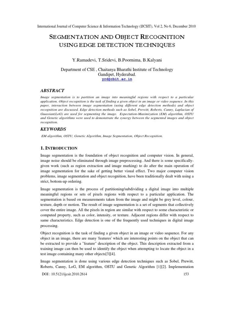 Segmentation And Object Recognition Using Edge Detection Techniques | PDF | Image Segmentation ...
