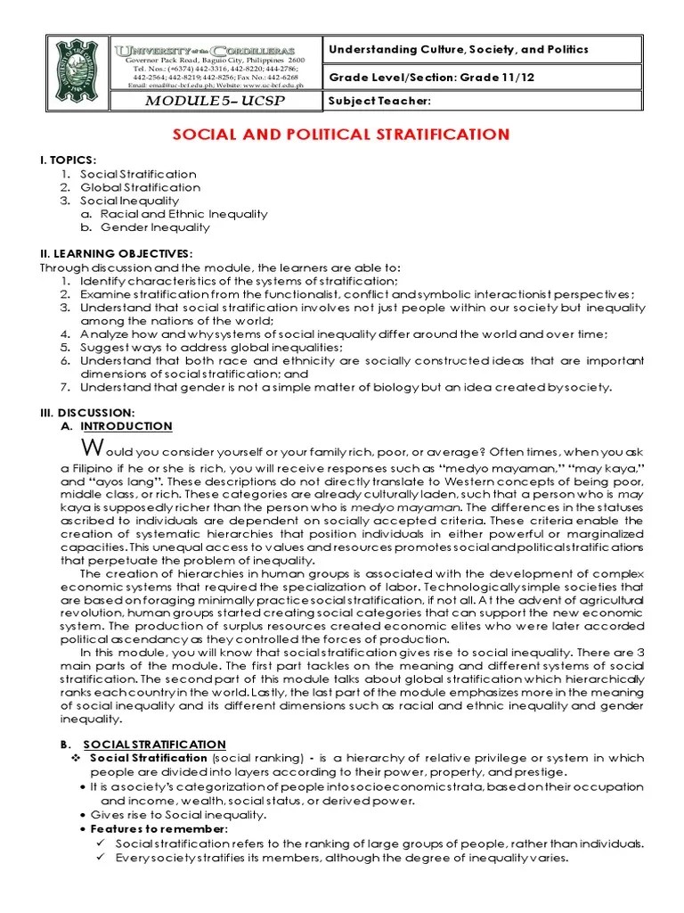 Ucsp-Module - 5 - Social And Political Stratification PDF | PDF ...