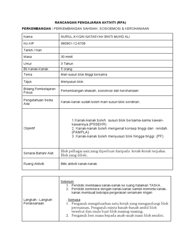 Rancangan pelaksanaan aktiviti (rpa)siri kap 1/2021nama agensi latihan :institut sosial malaysiabidang : Rpa Pssk 1 Pdf
