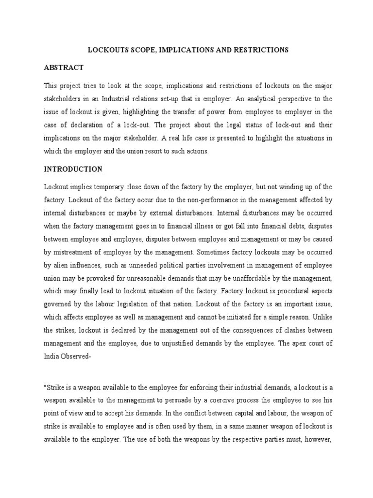 An Analysis Of Lockouts: Scope, Implications, And Legal Restrictions In India | PDF | Lockout ...