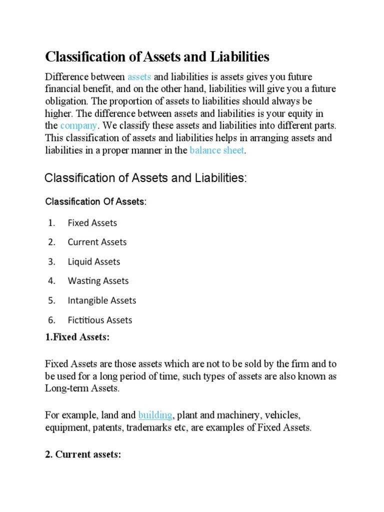 Classification Of Assets And Liabilities | PDF | Current Liability ...
