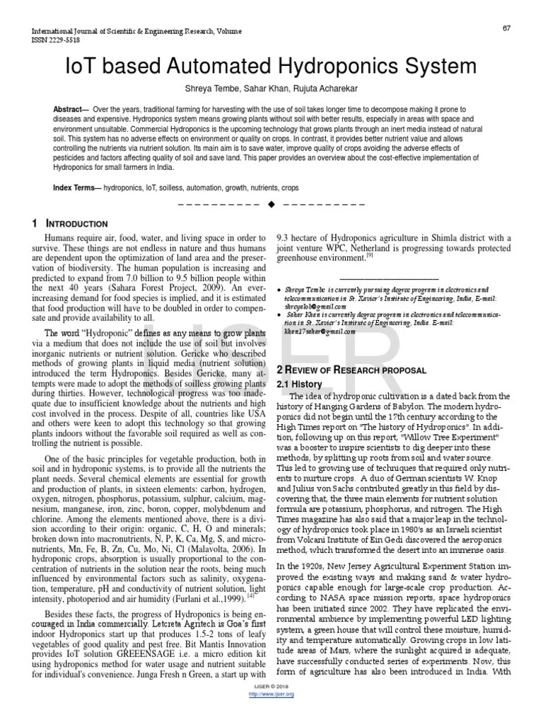 IoT Based Automated Hydroponics System PDF | PDF | Hydroponics ...
