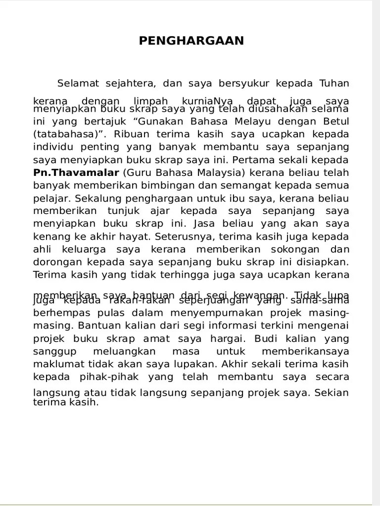 C)penutup (boleh sertakan pantun @ yang sewaktu dengannya). Dokumen Tips Penghargaan Buku Skrap Pdf