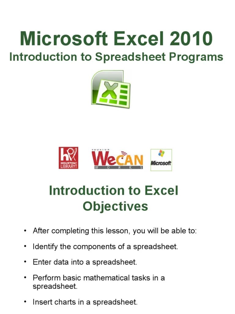 Microsoft Excel 2010: Introduction To Spreadsheet Programs | PDF ...