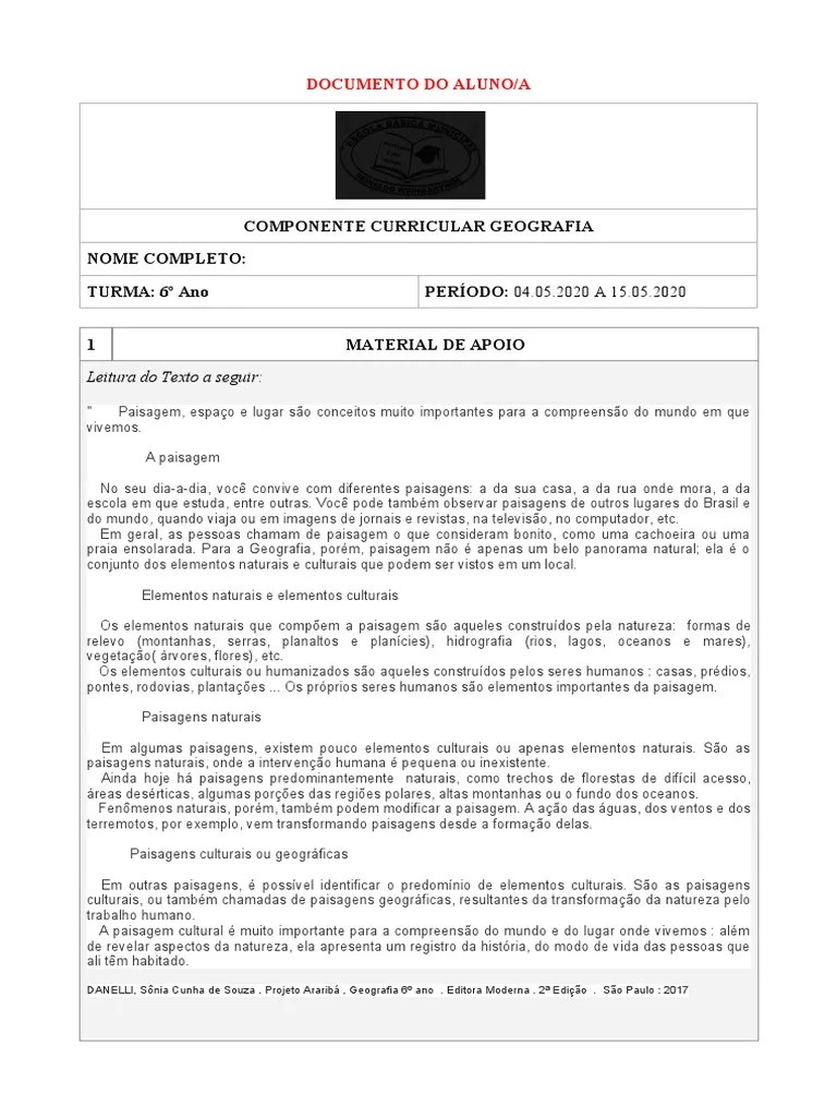 Paisagem Natural E Cultural - História E Espaço Geográfico | PDF ...