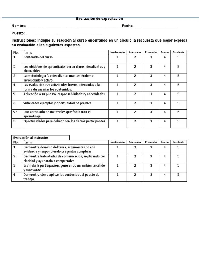 Evaluación De Capacitación | PDF