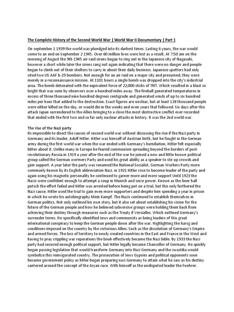 The Complete History Of The Second World War World War II Documentary Part 1 | Download Free PDF ...