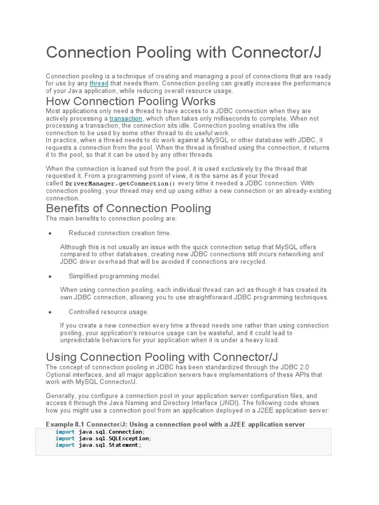Connection Pooling With Connector/J | PDF | Application Server | Java ...