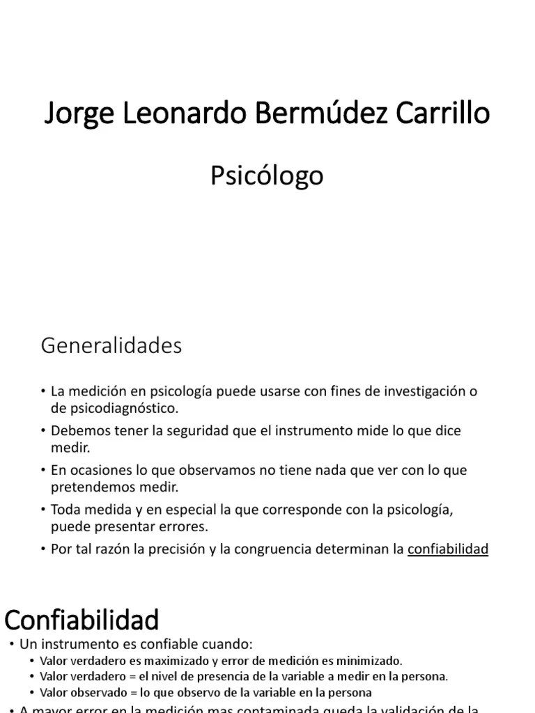 Medición En Psicología: Confiabilidad Y Validez De Instrumentos | PDF ...