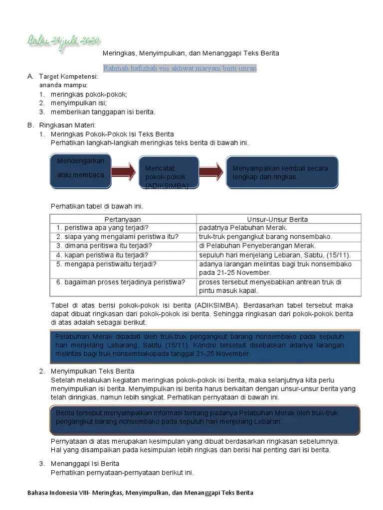 Bahasa Indonesia VIII - Teks Berita 3.1 P2 | PDF