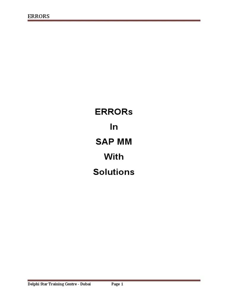 SAP Errors And Solutions | PDF | Business