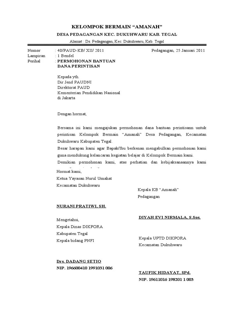 Pembangunan di laksanakan dengan sistem langsung setelah mendapatkan bantuan dari pemda . Contoh Surat Permohonan Bantuan Dana Ke Menteri Pendidikan Untuk Perintisan Paud Pdf