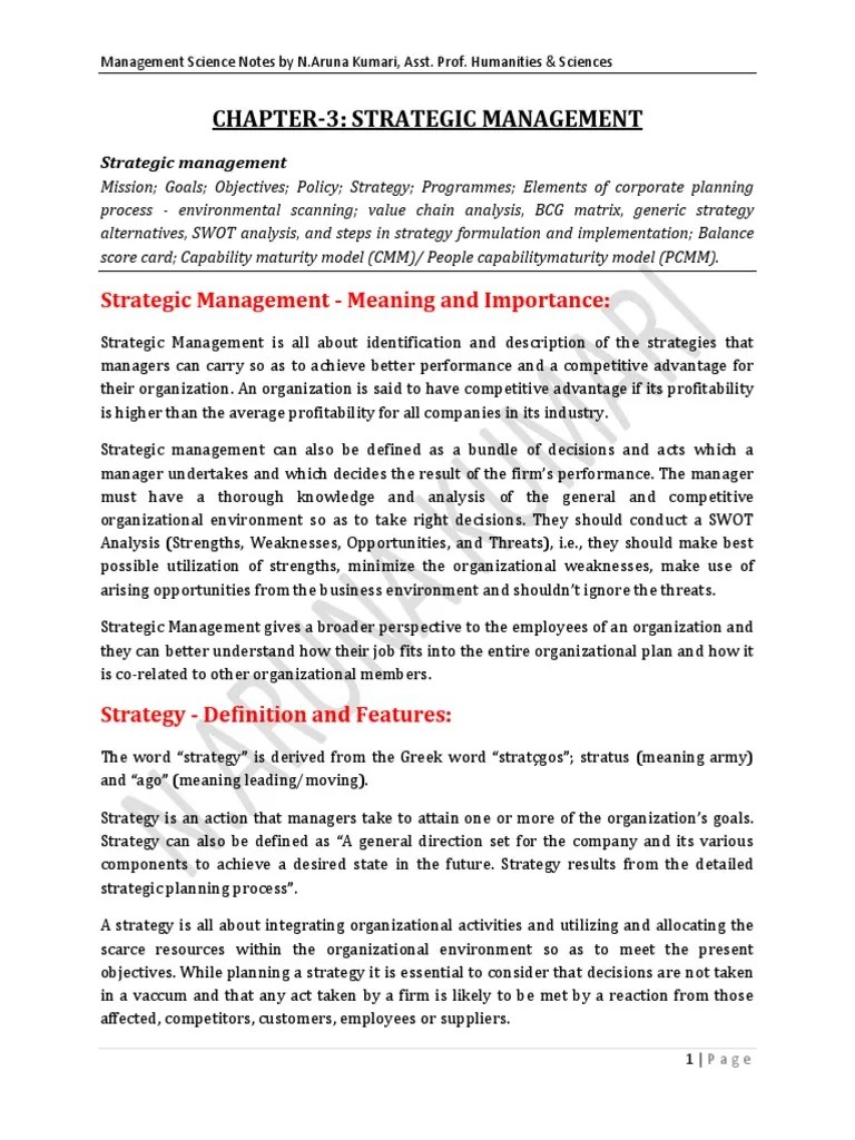 Chapter-3: Strategic Management | PDF | Strategic Management | Swot Analysis