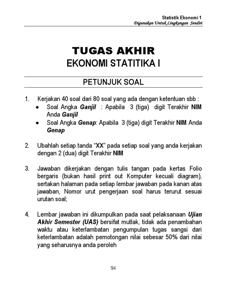 Soal uas statistika offering f4 1. Tugas Akhir Statistika Ekonomi Pdf
