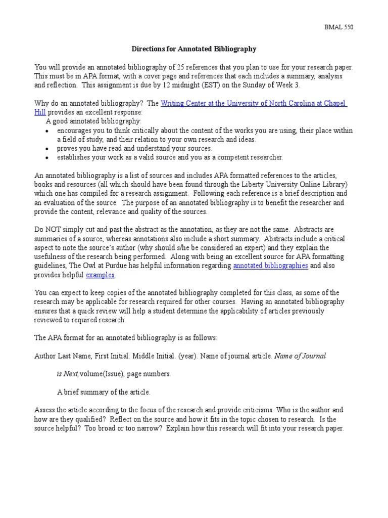 Annotated Bibliography Instructions | PDF | Bibliography | Abstract ...