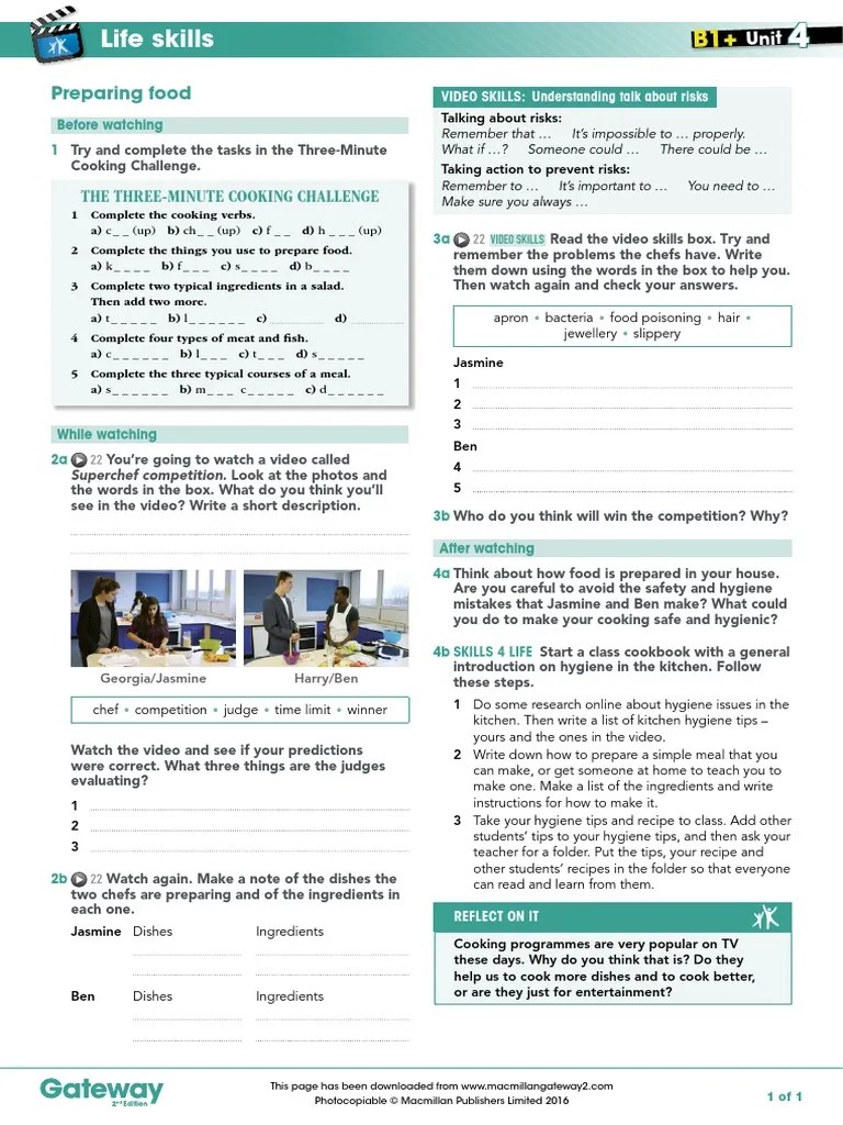 B1+ UNIT 4 Life Skills Video Worksheet | PDF | Recipe | Cookbooks