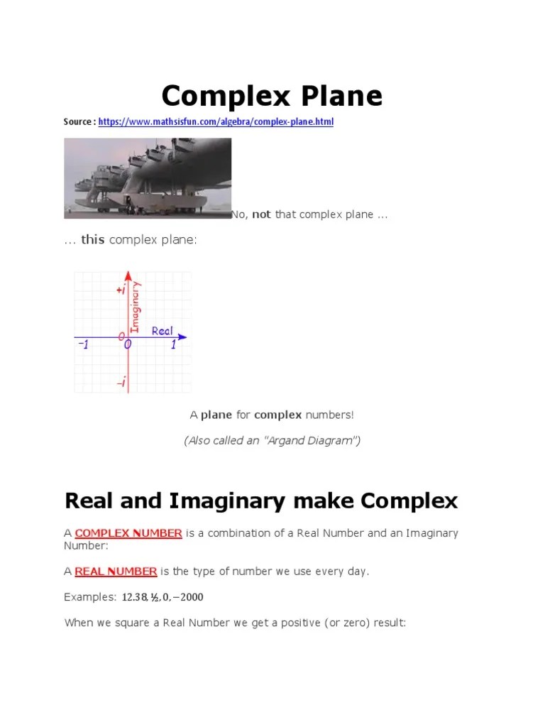 Complex Plane: Real And Imaginary Make Complex | PDF | Complex Number ...