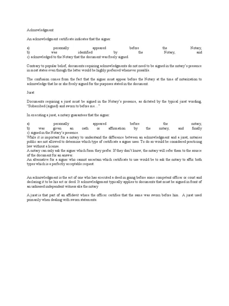 Acknowledgment Vs Jurat | PDF