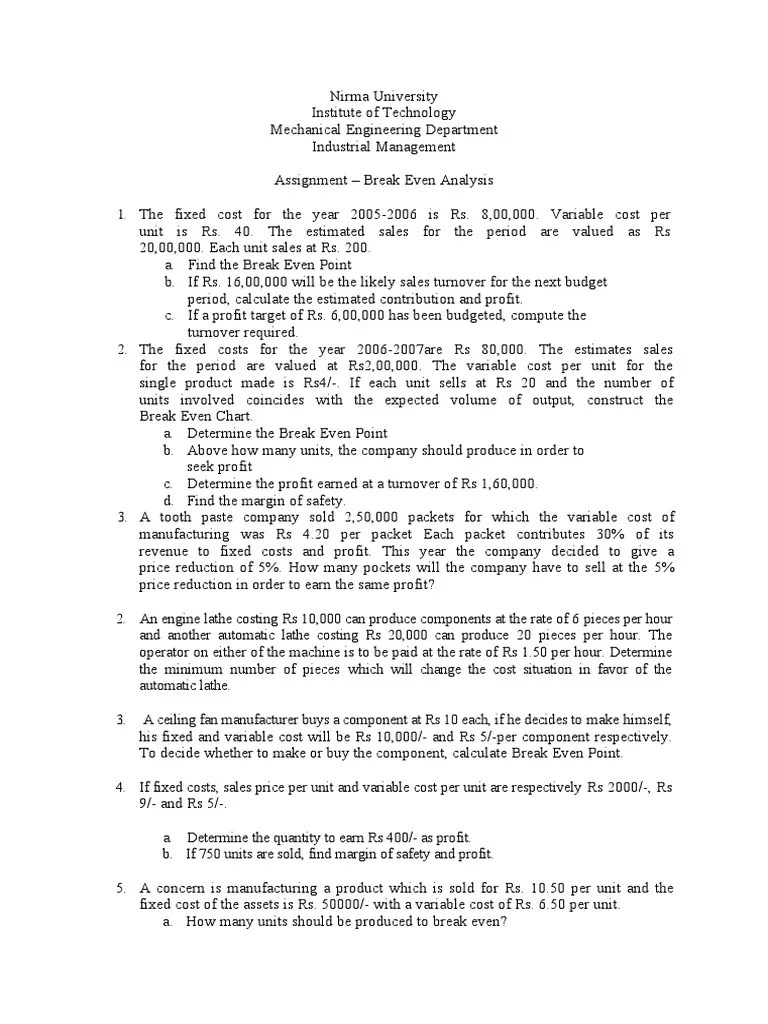 2 Break-Even Analysis - Assignment | PDF | Pricing | Business