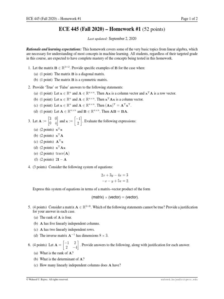 Homework 1 PDF | PDF | Matrix (Mathematics) | Eigenvalues And Eigenvectors