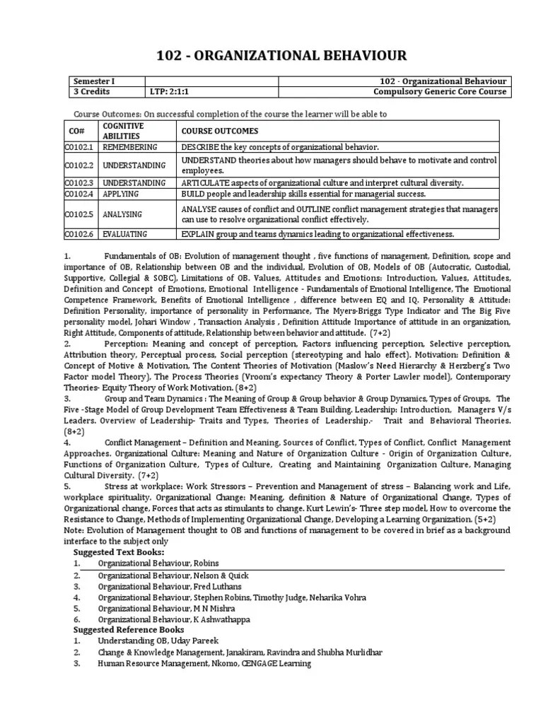 102 - Organizational Behaviour | PDF | Organizational Behavior ...