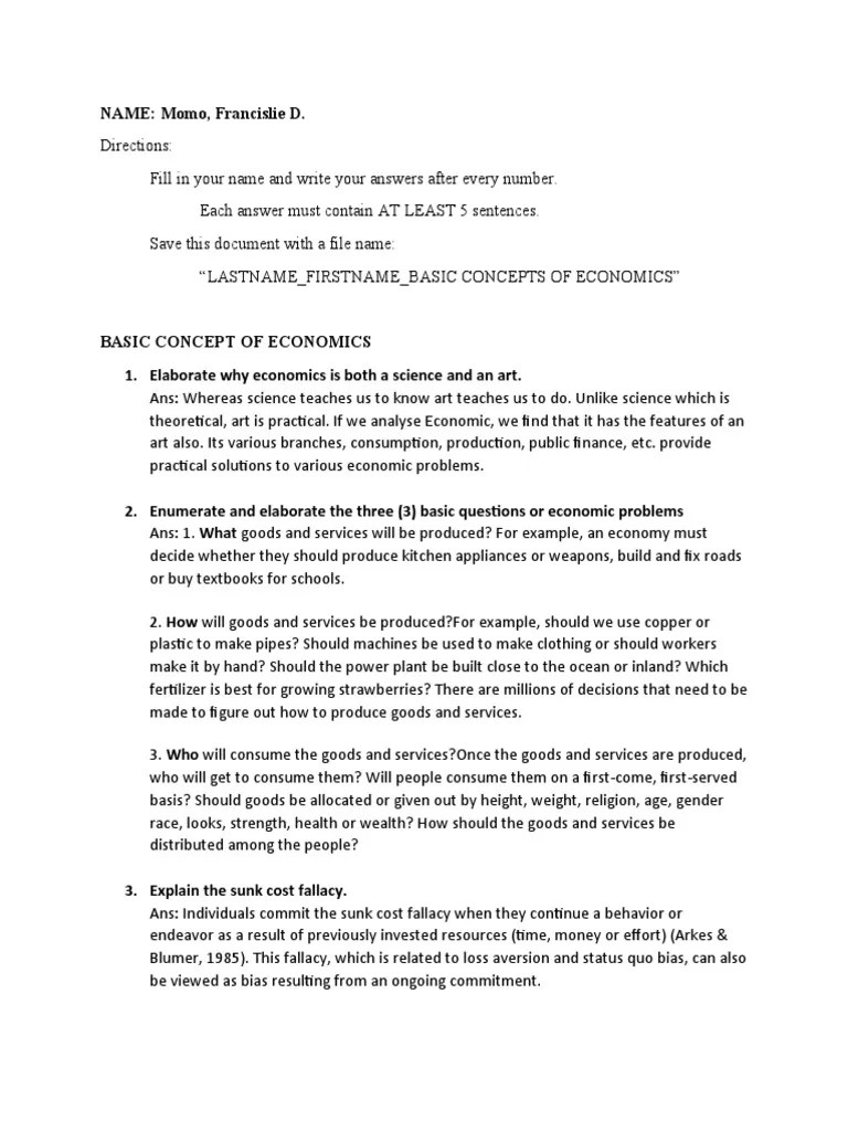 BASIC CONCEPT OF ECONOMICS Quiz | PDF | Economics | Economies