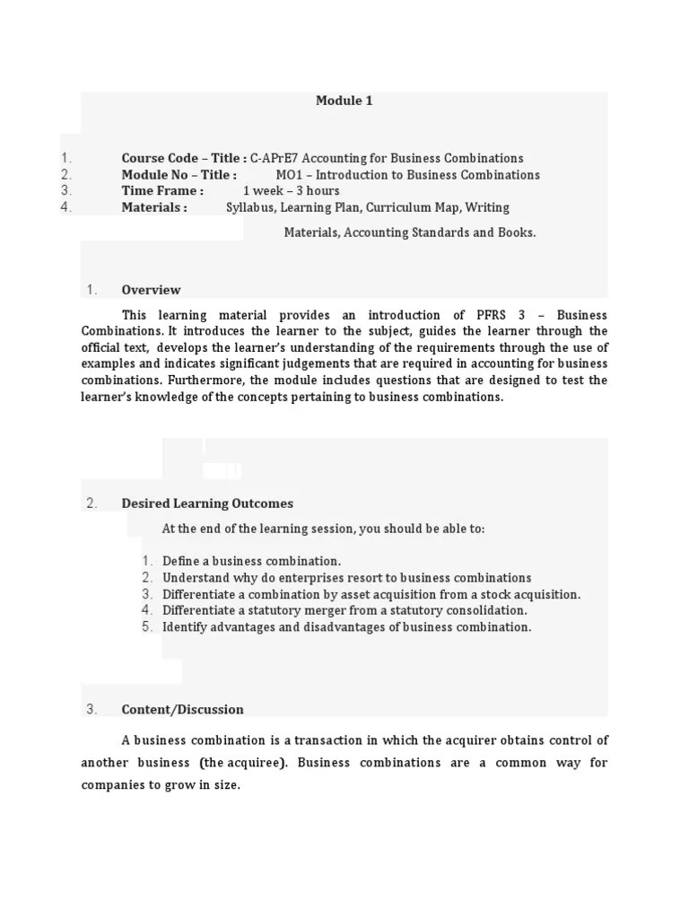 Module 1 4 BUSCOM | PDF | Mergers And Acquisitions | Goodwill (Accounting)